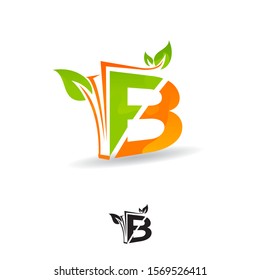 Initial Letter B Logo with leaf or plants Element on green and orange color