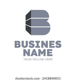Initial letter B logo. Logotype with grey and 3d background for creative industry, construction company, business.