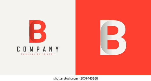 Initial Letter B Logo. Red and White Alphabet Origami Style with Shadow isolated on Double Background. Usable for Business and Branding Logos. Flat Vector Logo Design Template Element.