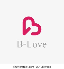 Initial Letter B Logo. Red Linear B Letter with Heart Symbol Combination. Flat Vector Logo Design Template Element.