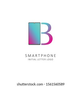 initial letter b logo with smartphone element, phone store logo design vector
