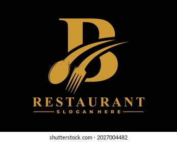 Initial Letter B Logo With Spoon And Fork For Restaurant Logo