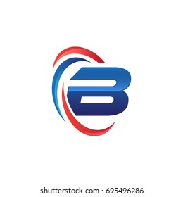initial letter B logo swoosh red blue