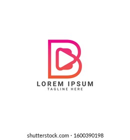 Initial letter B logo template with play button icon in flat design monogram illustration