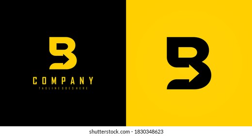 Initial Letter B Logo. Yellow and Black Shape with Negative Space Right Arrow inside isolated on Double Background. Use for Business and Branding Logos. Flat Vector Logo Design Template Element.