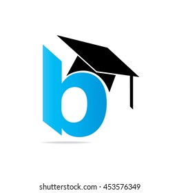Initial Letter B Lowercase Font With Graduation Cap Blue