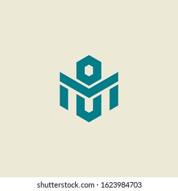 Initial letter B and M, M, B minimalist line art hexagon logo