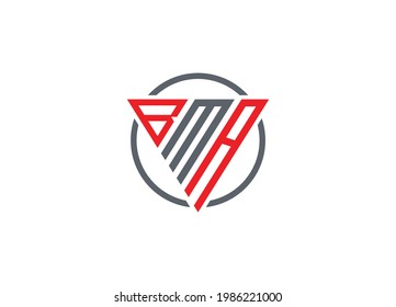 Letra inicial B M R triángulo monograma moderno logotipo rojo y gris

