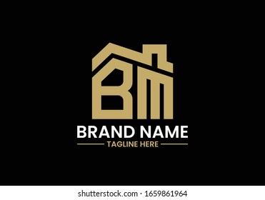 Initial Letter B and M with the roof. Real estate logo design concept.