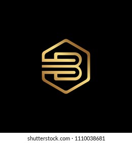 Initial letter B minimalist art hexagon shape logo, gold color on black background