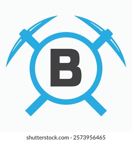 Initial Letter B Mining Logo Combine With Pickaxe Symbol Vector Template