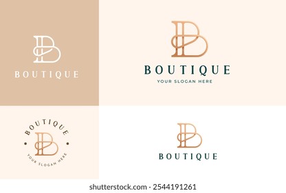 Letra inicial B Monograma Inspiração de logotipo elegante. Elegante vetor de logotipo de letra inicial B de luxo. Caractere de logotipo Premium da Letra Dourada B. Ilustração de logotipo de vetor de alfabeto