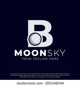 Initial Letter B with Moon Logo Design. White Shape Circle. Usable for Business and Branding Logos