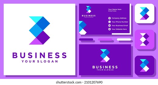 Initial Letter B Mosaic Colorful Monogram Abstract Modern Simple Logo Design with Business Card Template