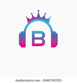 Initial Letter B Music Logo, Music Logo Crown Kopfhörer Symbol Logo Symbol Vector Vorlage