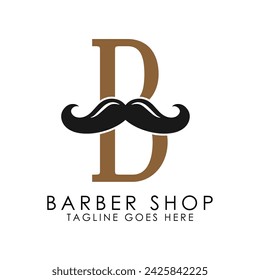 Initial Letter B Mustache Logo Design. Alphabet B Barber Shop Icon