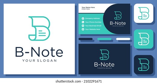 Initial Letter B Note Document Paper Writer Sheet Page Modern Logo Design with Business Card Template