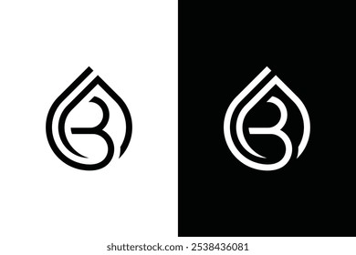 Letra inicial B, gotas de aceite, gotas de agua, inspiración de logotipo de diseño.