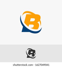 initial letter B with oval swirl in blue and orange. logo template for company and business