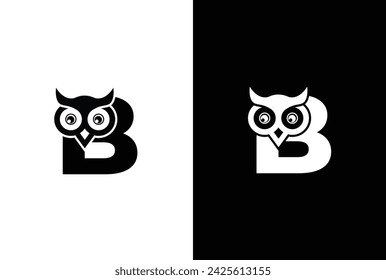 Initial letter B with owl modern company business logo icon. Simple and creative owl logo design vector, combination of letter B and owl.