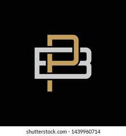 Initial letter B and P, BP, PB, overlapping interlock logo, monogram line art style, silver gold on black background