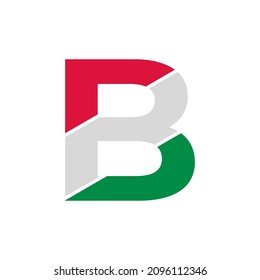 Initial Letter B Paper Cutout with Italian Flag Color Logo Design Template