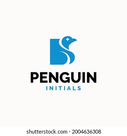 Initial letter b penguin bird logo design