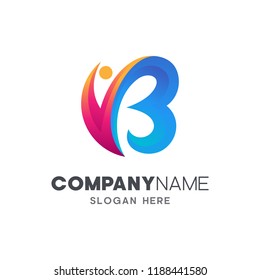 initial letter B with people shape, logo design template