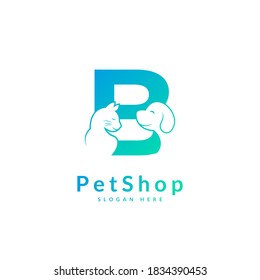 Initial letter B. Pet logo design template. Modern animal icon for store, veterinary clinic, business service. Logo with cat and dog concept.
