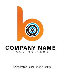 Initial letter B photography logo design template,vector illustrations with camera eye, orange,blue and black color. 