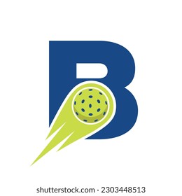 Initial Letter B Pickleball Logo Concept With Moving Pickleball Symbol. Pickle Ball Logotype Vector Template
