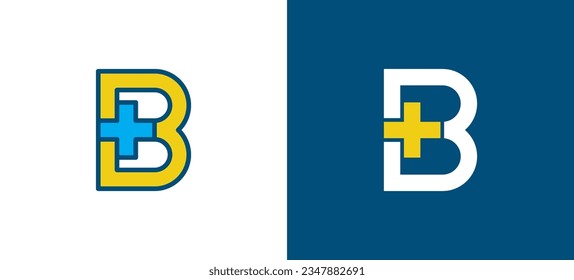 initial Letter B Plus Logo Concept sign icon symbol Element Design. Medical, Cross, Hospital, Clinic, Health Care Logotype. Vector illustration logo template