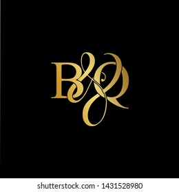 Initial letter B & Q BQ luxury art vector mark logo, gold color on black background.