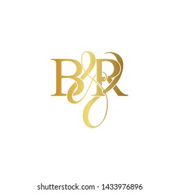 Initial letter B & R BR luxury art vector mark logo, gold color on white background.