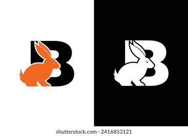 Letra inicial Diseño del logotipo de B Rabbit. Plantilla de fondo de Ilustración de Ilustración de Ilustración de Icono del Vector de la Letra B Logotipo de conejo Diseño Icono del Vector.