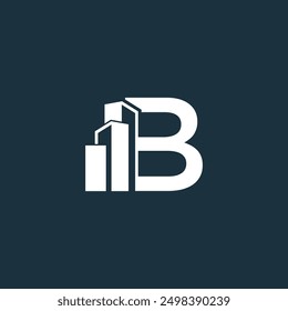 Letra inicial B con símbolo inmobiliario. colección de diseño de logotipo de construcción. Monograma minimalista y estilo de arte lineal.