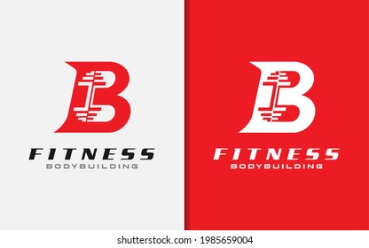 Letra inicial B con combinación de silueta de color rojo y gris dumbombante. Diseño de logotipos deportivos y deportivos.