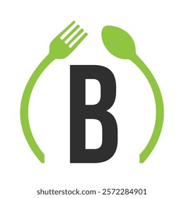 Initial Letter B Restaurant Logo Design Concept With Spoon and Fork Symbol Vector Template