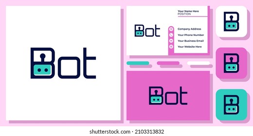 Initial Letter B Robot Bot Cyborg Machine Smart Artificial Intelligence Logo Design with Business Card Template