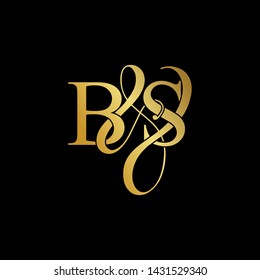 Initial letter B & S BS luxury art vector mark logo, gold color on black background.