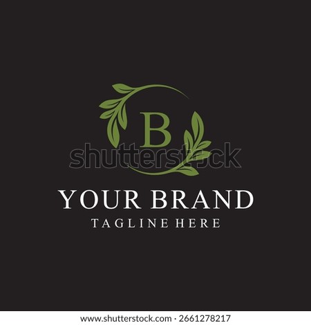 Initial letter B serif font logo design, green leaves nature graphic icon concept
