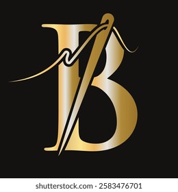 Initial Letter B Sewing Needle Logo Design for Embroider, Textile, Fashion, Cloth, Fabric Symbol