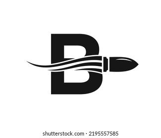 Initial Letter B Shooting Bullet Logo With Concept Weapon For Safety and Protection Symbol