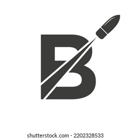 Initial Letter B Shot Bullet Logo Vector Template Concept For Defense Logotype