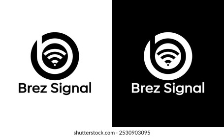 initial letter b with signal wifi logo vector premium design template