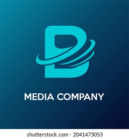 Letra inicial B con transmisión de frecuencia de señal de esfera para antena, difusión, medios, información, comunicación, Internet, servicio móvil de la empresa Idea de logotipo moderno 