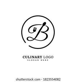 Initial Letter B With Spoon And Fork For Restaurant Concept. Letter B Logo, Fit For Company And Culinary Business.
