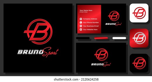 Initial Letter B Sport Fast Speed Movement Colorful Monogram Vector Logo Design with Business Card