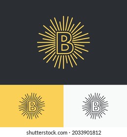 initial letter b with sun symbol logo design. minimal vector graphic alphabet template.