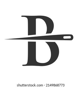 Initial Letter B Tailor Logo, Needle and Thread Combination for Embroider, Textile, Fashion, Cloth, Fabric Template